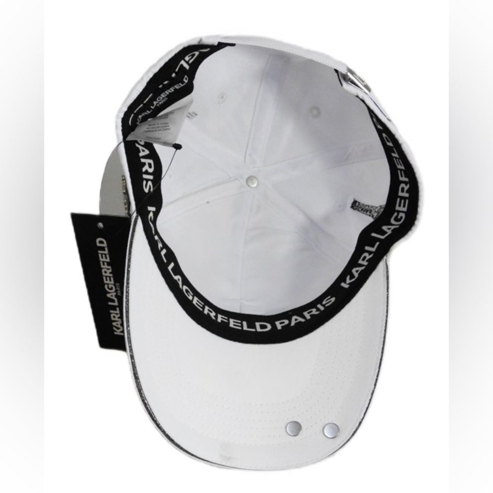 Karl Lagerfeld White and Black Logo Cap w/Pins and Rhinestone Details - Picture 5 of 12